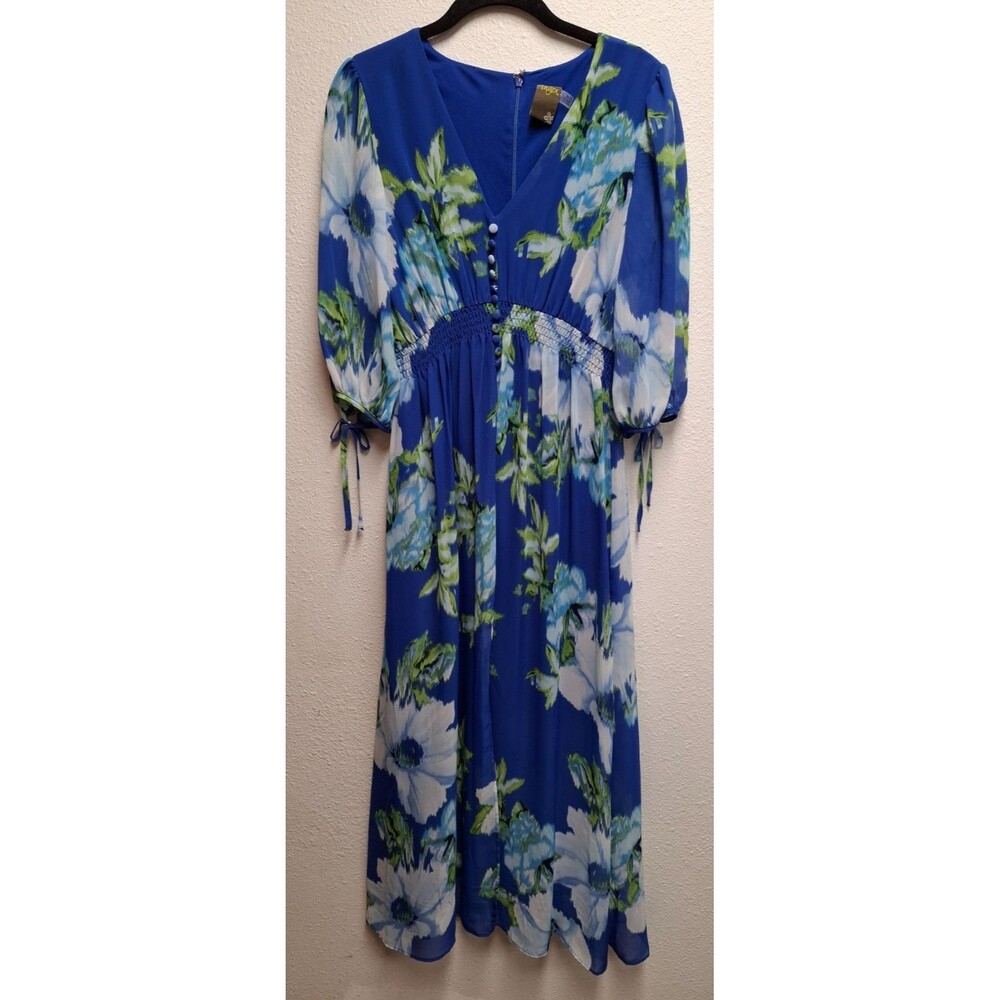 TAYLOR Women's Blue Floral Chiffon Maxi Dress Size 6